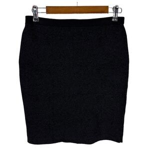 EILEEN FISHER Diagonal Jacquard Short Straight Skirt size Petite Small Black Mer